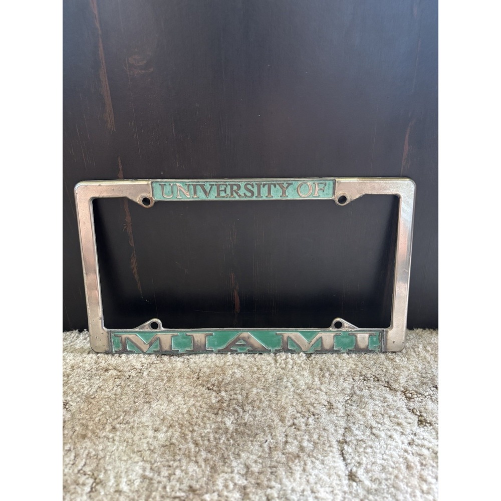 University of Miami Hurricanes License Plate Frame Metal Green Chrome Auto Tag